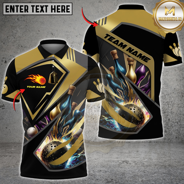Maxcorners Ball And Pins Digital Golden Bowling Jersey Multicolor Options Personalized Name, Team Name 3D Shirt