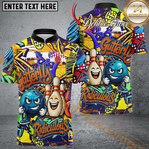 Maxcorners Bowling Graffiti Funny Gutterly Ridiculous Multicolor Customized Name, Team Name 3D Shirts For Snuglesdeb