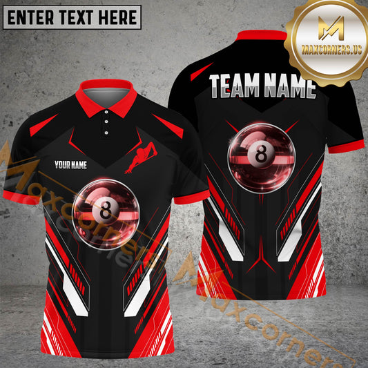 Maxcorners Pool 8 Player Billiard Jersey Multicolor Options Personalized Name, Team Name 3D Polo Shirt (4 Colors)