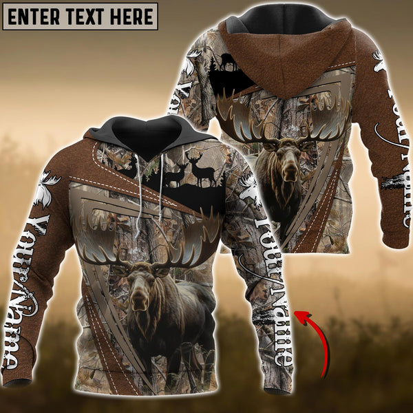 Maxcorners Brown Wilderness Moose Hunting Custom Name Shirt 3D All Over Printed Clothes