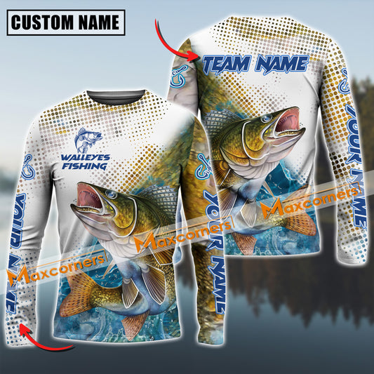 Maxcorners Walleyes Fishing Jersey Sun Protection Personalized Name,Team Name 3D Long Sleeve Shirt