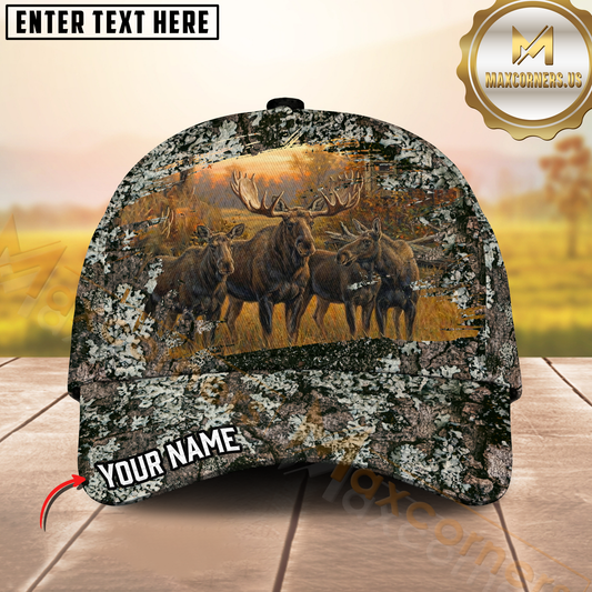 Maxcorners Personalized Vintage Forest Camo Hunting 3D Cap, Perfect Gift for Hunter (Deer/Moose)