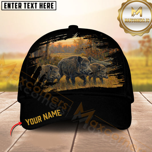 Maxcorners Personalized Vintage Black Pattern Hunting 3D Cap, Perfect Gift for Hunter (Deer/Moose/Boar/Bear/Turkey/Duck)