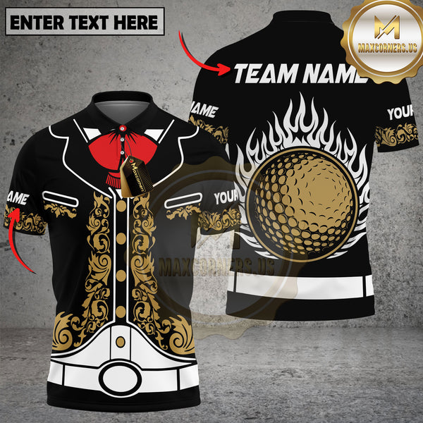 Maxcorners Golf Golden Flames Ball Personalized Name 3D Unisex Shirt