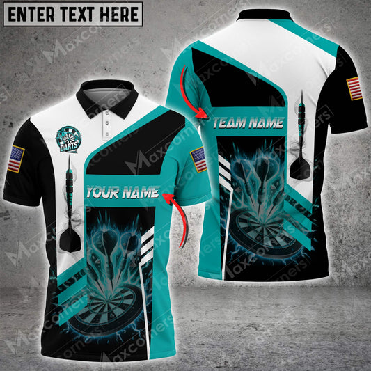Maxcorners Darts Logo And US Flag Multicolor Option Customized Name, Team Name 3D Polo Shirt (4 Colors)