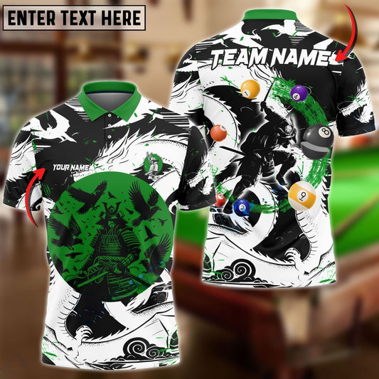 Maxcorners Billiard Ball Samurai Multicolor Options Personalized Name, Team Name 3D Polo Shirt (4 Colors)