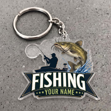 Maxcorners Catfish Fishing Angler Silhouette Personalized Name 3D Keychain And Ornament