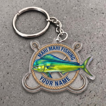 Maxcorners Mahi Mahi Fishing Nautical Rope Hooks Personalized Name 3D Keychain And Ornament