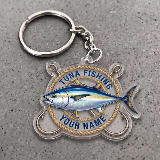 Maxcorners Tuna Fishing Nautical Rope Hooks Personalized Name 3D Keychain And Ornament