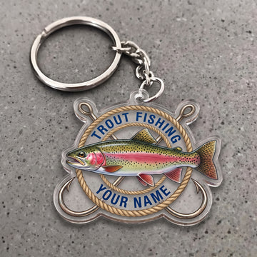 Maxcorners Trout Fishing Nautical Rope Hooks Personalized Name 3D Keychain And Ornament