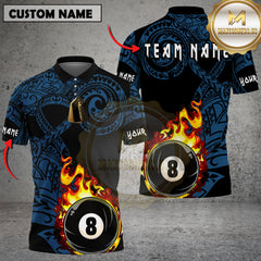Maxcorners Billiards Tribal Flame 8 Ball Design Multicolor Customized Name, Team Name 3D Shirt