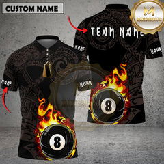 Maxcorners Billiards Tribal Flame 8 Ball Design Multicolor Customized Name, Team Name 3D Shirt