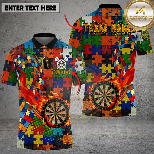 Maxcorners Darts Puzzle Pattern Flaming Target Personalized Name 3D Unisex Shirt