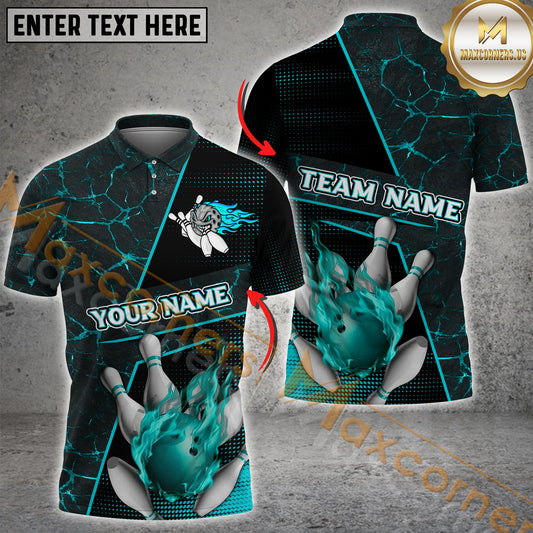 Maxcorners Ball Flame Bowling Jersey Multicolor Customized Name, Team Name 3D Polo Shirt