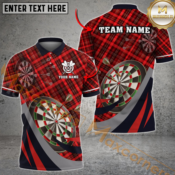 Maxcorners Darts Caro Pattern Xmas Style Flame Customized Name, Team Name 3D Polo Shirt