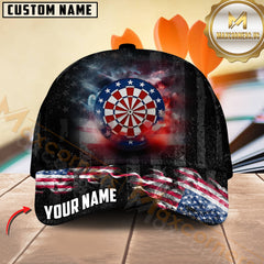 Maxcorners Darts Smoke US Flag Personalized Name 3D Cap