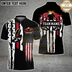 Maxcorners Bowling Shirt American Flag Punisher Flaming Bowling Ball Pins Personalized Name Team Name 3D Shirt