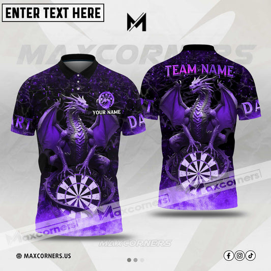 Maxcorners Darts Dragon Flame Mutilcolor Options Personalized Name, Team Name 3D Polo Shirt  (4 Colors)