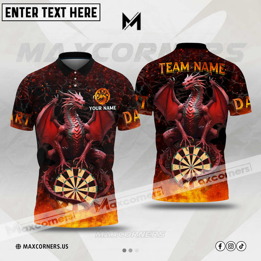 Maxcorners Darts Dragon Flame Mutilcolor Options Personalized Name, Team Name 3D Polo Shirt  (4 Colors)