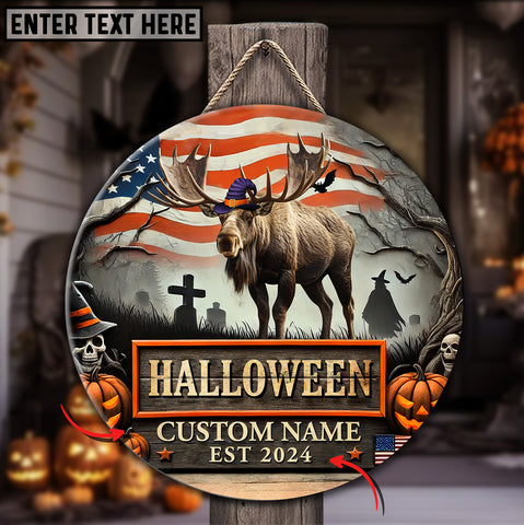 Maxcorners Moose Hunting Customized Name And Number Halloween Wooden Sign