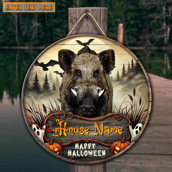 Maxcorners Boar Hunting Customized House Name Halloween Wooden Sign