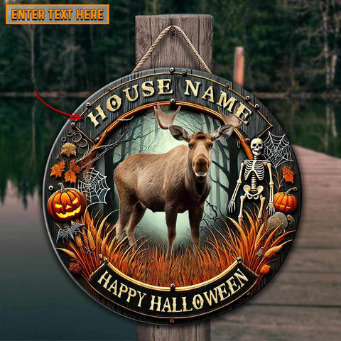 Maxcorners Moose Hunting Customized House Name Halloween Wooden Sign