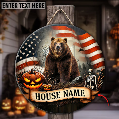 Maxcorners Bear Hunting Customized House Name Halloween Wooden Sign