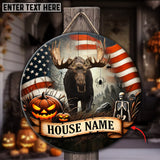 Maxcorners Moose Hunting Customized House Name Halloween Wooden Sign