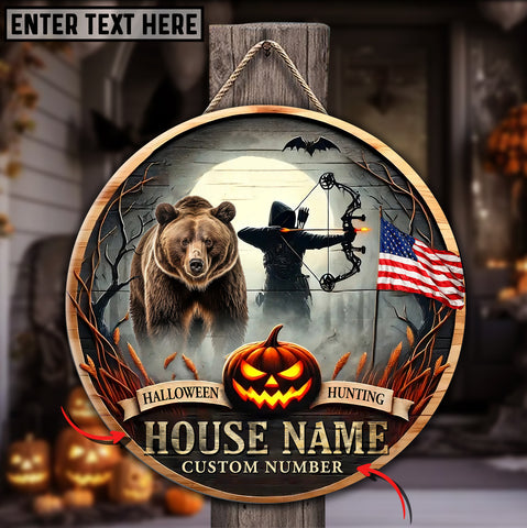 Maxcorners Haunted Hunting Bear Customized House Name Halloween Wooden Sign