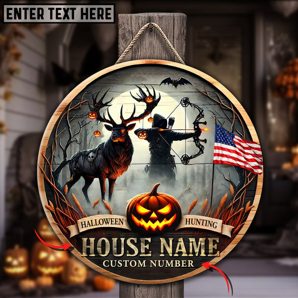 Maxcorners Haunted Elk Hunting Customized House Name Halloween Wooden Sign