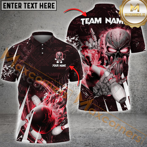 Maxcorners Skull Of Punishment Bowling Jersey Multicolor Customized Name, Team Name 3D Polo Shirt