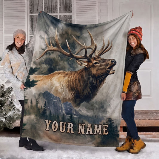 Maxcorners Bugling Bull Elk Mountain Valley Pine Trees Nature Personalized Name 3D Blanket
