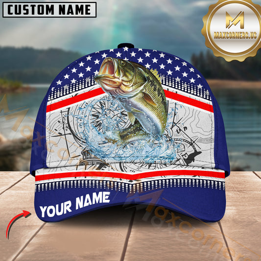 Maxcorners Bass Fishing American Anchor Compass Lighthouse Graphic Customized Name 3D Cap