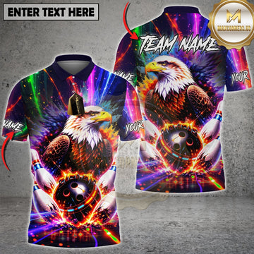 Maxcorners Bowling Patriotic Eagle Bowling Ball Strike Neon Galaxy Design Multicolor Customized Name, Team Name 3D Shirts