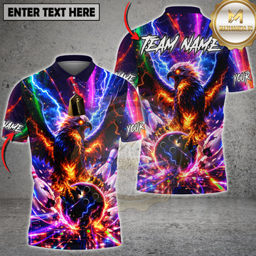 Maxcorners Bowling Thunder Fire Eagle Power Strike Lightning Galaxy Design Multicolor Customized Name, Team Name 3D Shirts