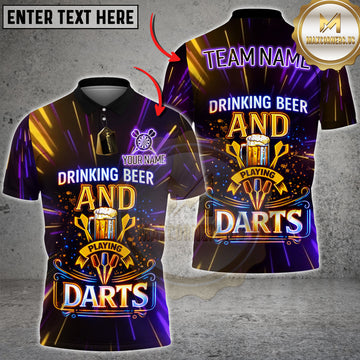 Maxcorners Darts Neon Beer Drinking Beer And Playing Darts Bar Style Personalized Name 3D Unisex Shirt