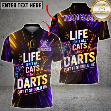 Maxcorners Darts Neon Funny Quote Life Isn’t All Cats And Darts But It Should Be Personalized Name 3D Unisex Shirt