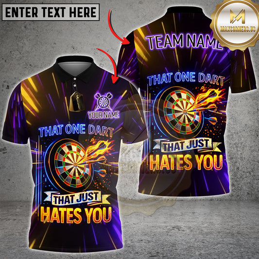 Maxcorners Darts Neon Funny Quote That One Dart That Just Hates You Personalized Name 3D Unisex Shirt