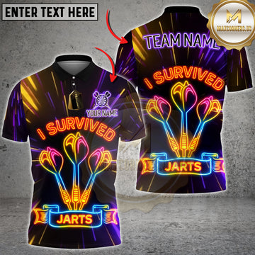 Maxcorners Darts Neon Funny Quote I Survived Jarts Dart Player Design Personalized Name 3D Unisex Shirt