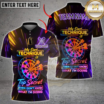 Maxcorners Darts Neon Funny Quote My Dart Technique Is Top Secret Even I Don’t Know What I’m Doing Personalized Name 3D Unisex Shirt
