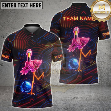 Maxcorners Bowling Neon Flamingo Bowling Fun Art Personalized Name, Team Name 3D Shirt