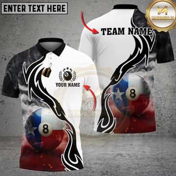 Maxcorners Billiards Texas Flag 8 Ball Smoke Tribal Personalized Name 3D Unisex Shirt