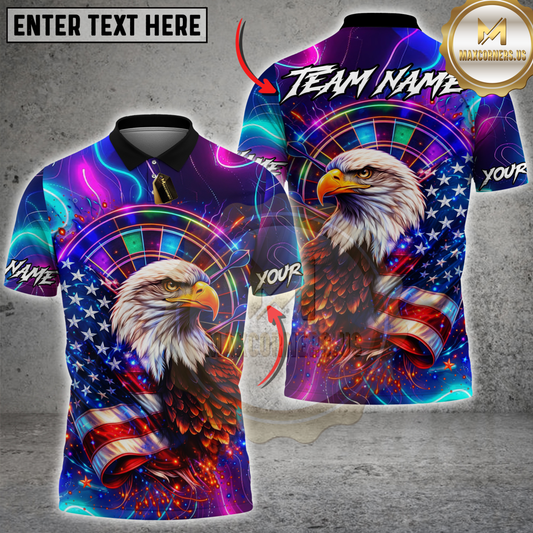 Maxcorners Darts American Flag Neon Eagle Dartboard Personalized Name 3D Unisex Shirt