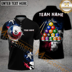 Maxcorners Billiard Texas Flag 8 Ball Lone Star Style Personalized Name, Team Name 3D Shirt