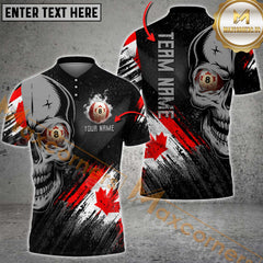 Maxcorners Skull Canadian Flag 8-Ball Billiard Jersey Customized Name, Team Name 3D Polo Shirt