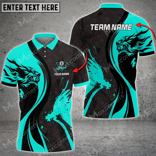 Maxcorners Billiards Multicolor Option Dragon Pattern Customized Name And Team Name 3D Polo Shirt (4 Colors)
