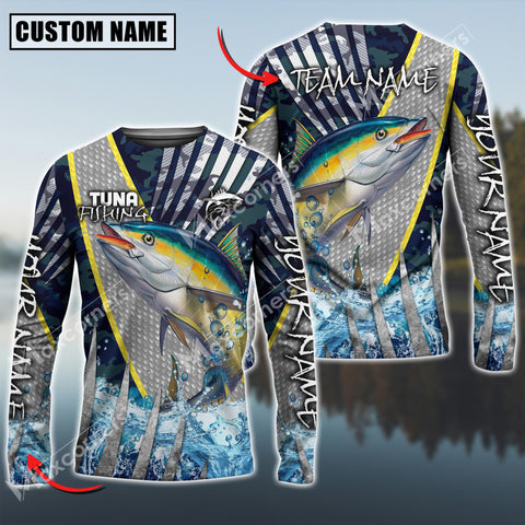 Maxcorners Tuna Fishing Cod Water Blue Sun Protection Personalized Name, Team Name Long Sleeve Shirt