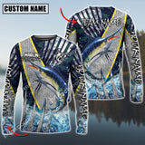 Maxcorners Marlin Fishing Cod Water Blue Sun Protection Personalized Name, Team Name Long Sleeve Shirt