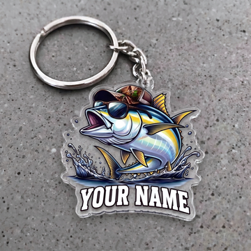 Maxcorners Tuna Fishing Sunglasses And Camo Hat Personalized Name 3D Keychain And Ornament