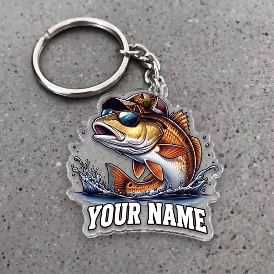 Maxcorners Redfish Fishing Sunglasses And Camo Hat Personalized Name 3D Keychain And Ornament